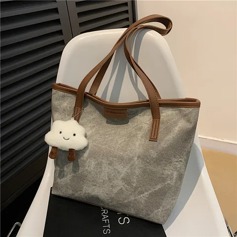 Γυναικεία Τσάντα Tote Μεγάλης Χωρητικότητας Μοτίβο Μαρμάρου Δέρμα PU Αντίθεση Ώμου Μινιμαλιστική Handbag Εργασίας Με Γούρι