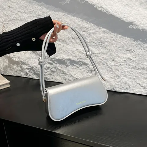 Women Minimalist PU Underarm Bag Fashion Knot Strap Shoulder Bag Glossy Flap Handbag Niche Designer Daily Party Bag