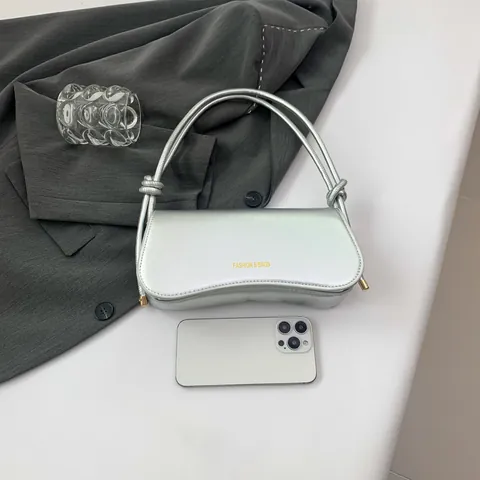 Women Minimalist PU Underarm Bag Fashion Knot Strap Shoulder Bag Glossy Flap Handbag Niche Designer Daily Party Bag