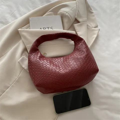 Bolso de Mano Vintage de Cuero Sintético Trenzado Bolso de Axila Hobo Minimalista Para Mujer Moda Diaria Color Sólido
