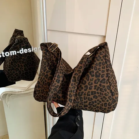 Bolso de Mano de Lona con Estampado de Leopardo de Gran Capacidad para Mujer Bolso de Hombro Hobo Vintage con Correa Ajustable Moda Conmutador