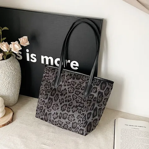 Women Vintage Leopard Print Suede Tote Bag Large Capacity Urban Minimalist Shoulder Handheld Bag For Commute Travel Shopping