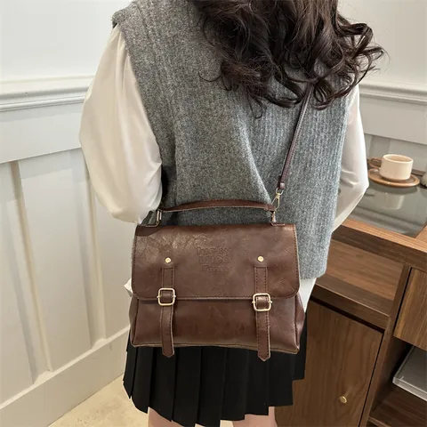 Women Vintage PU Leather Multi Functional Backpack Large Capacity Preppy Style Crossbody Handbag Satchel For Travel Daily Use
