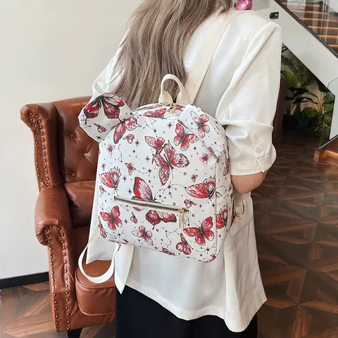 Dames Mode Vlinder Print Rugzak Met Ronde Oren PU Leer Mini Reistas Voor Meisjes Casual Schoudertas