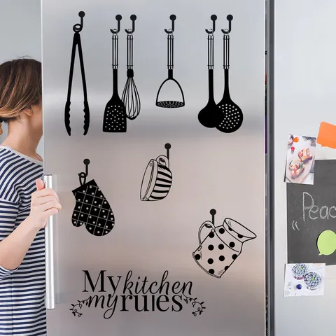 My Kitchen My Rules Wall Sticker Removable PVC Utensils Slogan Decal For Dining Room Kitchen Cabinets Decor Home DIY Mural