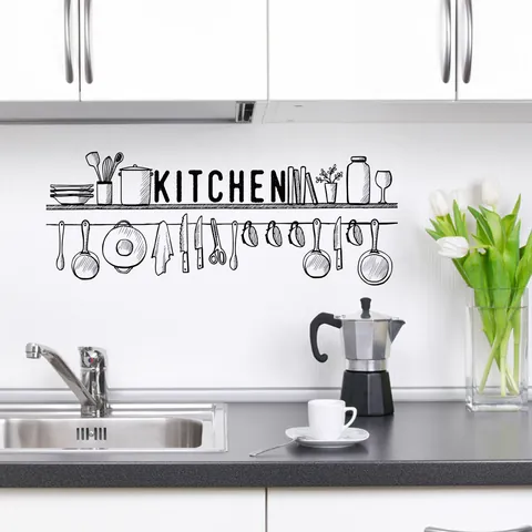 Moderner Küche Wandaufkleber Abnehmbar Wasserdicht Schriftzug Muster Minimalistisch Küchenutensilien Esszimmer Home Decor Wandtattoo