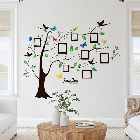 Families Are Forever Bilderrahmen Baum Wandtattoo PVC Abnehmbarer Großer Baum Mit Vögeln Schmetterlingen Aufkleber Für Wohnzimmer