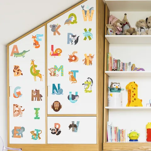 Cartoon Dieren Alfabet Muurstickers Educatieve ABC Muurstickers PVC Zelfklevende Decoratie Voor Kinderkamer Slaapkamer