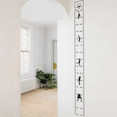 Basketball Height Growth Chart Wall Sticker Removable PVC Ruler Decal With Basketball Player Silhouette For Boys Room Decor