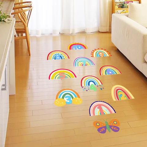 Regenboog Getallen Hinkelspel Vloerstickers PVC Zelfklevend Muurstickers Voor Kinderkamer Speelkamer Vlinder Educatief Spel Stickers