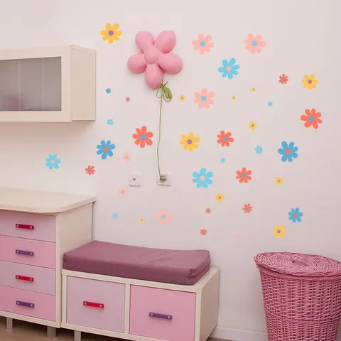 Bunte Blumen Wandaufkleber Für Kinderzimmer Schlafzimmer Dekoration Selbstklebend PVC Wasserdicht Abnehmbare Florale Wandtattoos