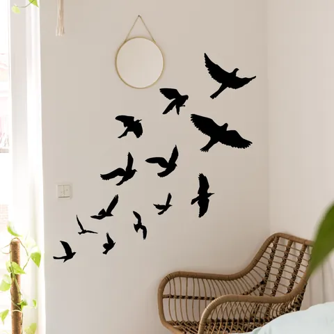 Adesivi Murali Uccelli in Volo Neri Silhouette PVC Autoadesivo Rimovibile Decalcomanie per Soggiorno Camera da Letto
