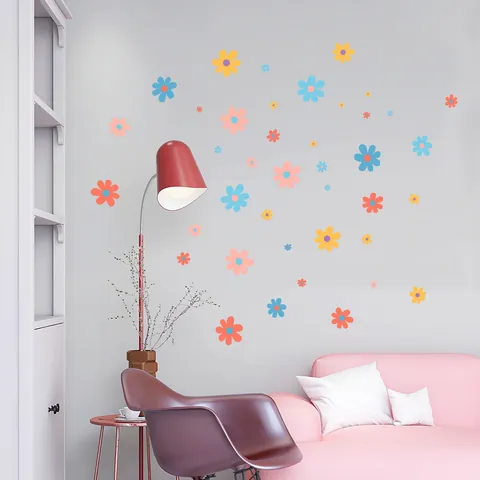 Bunte Blumen Wandaufkleber Für Kinderzimmer Schlafzimmer Dekoration Selbstklebend PVC Wasserdicht Abnehmbare Florale Wandtattoos