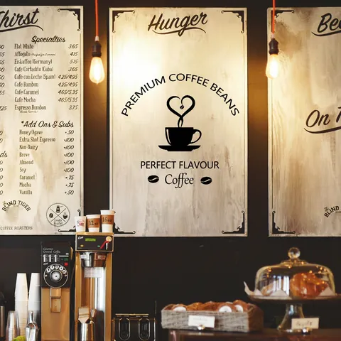 Coffee Cup Wall Sticker PVC Premium Coffee Beans DIY Art Decal For Kitchen Restaurant Coffee Shop Home Wall Decoration