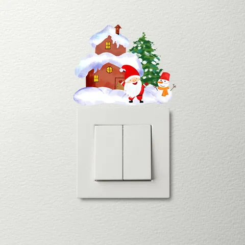 Christmas Santa Claus Snowman House Switch Wall Sticker PVC Removable Decal For Home Bedroom Living Room Holiday Decor