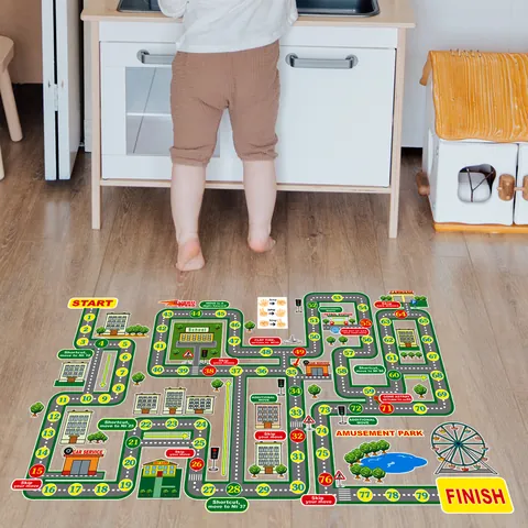 Kids Educational City Traffic Road Game Floor Sticker Number Path Maze PVC Waterproof Large Wall Decal For Playroom Decor