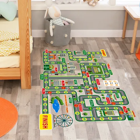 Kids Educational City Traffic Road Game Floor Sticker Number Path Maze PVC Waterproof Large Wall Decal For Playroom Decor
