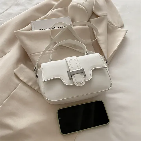 Borsa Piccola Quadrata da Donna in Pelle PU Minimalista Con Fibbia in Metallo Argento Borsa a Tracolla Trendy per Pendolarismo Quotidiano