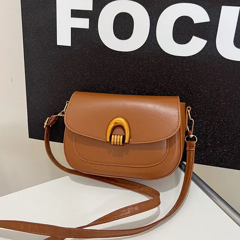 Borsa a Sella Vintage in Pelle PU Con Fibbia a Ferro di Cavallo Dorata Tracolla Regolabile da Donna per Pendolarismo Quotidiano