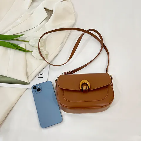 Borsa a Sella Vintage in Pelle PU Con Fibbia a Ferro di Cavallo Dorata Tracolla Regolabile da Donna per Pendolarismo Quotidiano