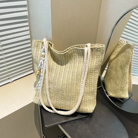 Borsa Tote da Donna in Paglia Intrecciata di Grande Capacità Borsa a Tracolla Casual per la Spiaggia Con Manico in Corda