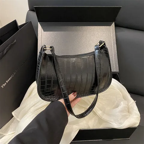 Borsa Sottobraccio da Donna Chic con Motivo Coccodrillo Borsa a Spalla in Pelle PU Vintage Borsa Hobo Retrò per Lavoro Quotidiano