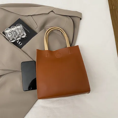 Large Capacity Minimalist PU Leather Tote Bag For Women Solid Color Commuter Handbag Square Shoulder Bag Fashion Daily Bag