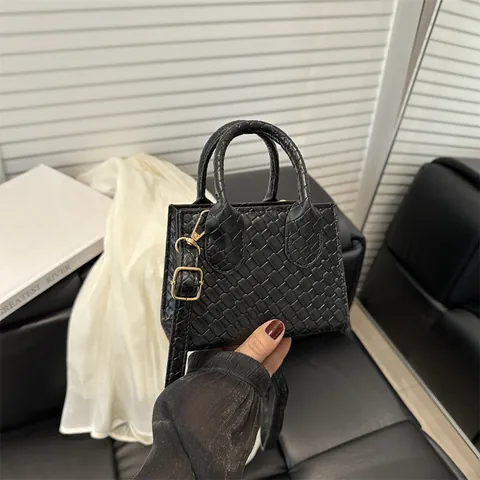 Mini Geweven PU Leren Handtas Voor Dames Vintage Kleine Vierkante Crossbody Tas Met Afneembare Riem Mode Woon-Werkverkeer Tote