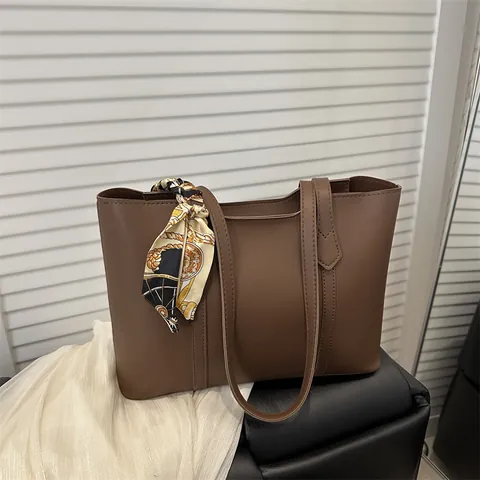Bolso Tote de Mujer de Cuero PU de Gran Capacidad Con Pañuelo de Seda Bolso de Hombro Vintage para Trabajo Oficina Viaje