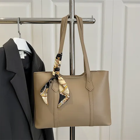 Bolso Tote de Mujer de Cuero PU de Gran Capacidad Con Pañuelo de Seda Bolso de Hombro Vintage para Trabajo Oficina Viaje