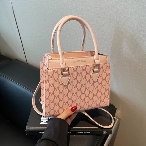 Fashion Women Monogram Print Tote Bag PU Leather Handbag Retro Crossbody Shoulder Bag Large Capacity Top Handle Purse