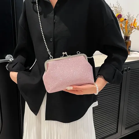 Elegante Pailletten Abend Clutch Tasche Für Damen Glitzer Metallrahmen Klippverschluss Handtasche Mit Abnehmbarer Künstliche Perlenkette