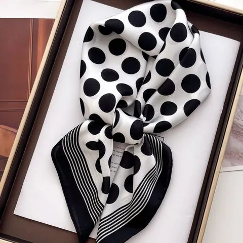 Women Elegant Polka Dot Satin Square Scarf Printed Fashion Necktie Retro Smooth Lightweight Decorative Scarf Accessory