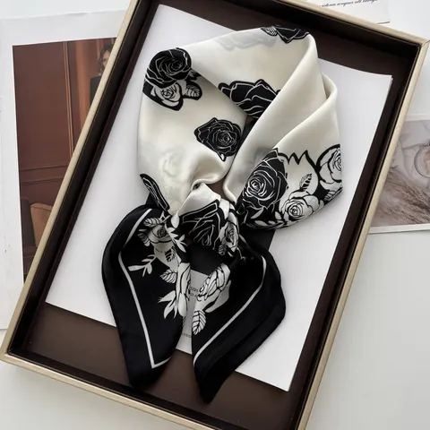 Französischer Vintage Satin Quadratschals Mit Rosenmuster Eleganter Floral Halstuch Für Damen Mode Accessoires