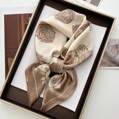 Französischer Vintage Satin Quadratschals Mit Rosenmuster Eleganter Floral Halstuch Für Damen Mode Accessoires