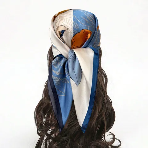 Vintage Camellia Floral Print Satin Square Scarf For Women Silk-Like Polyester Neckerchief Headscarf Fashion Accessory