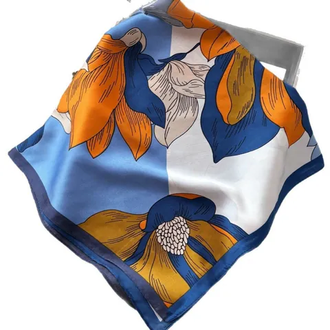 Vintage Camellia Floral Print Satin Square Scarf For Women Silk-Like Polyester Neckerchief Headscarf Fashion Accessory