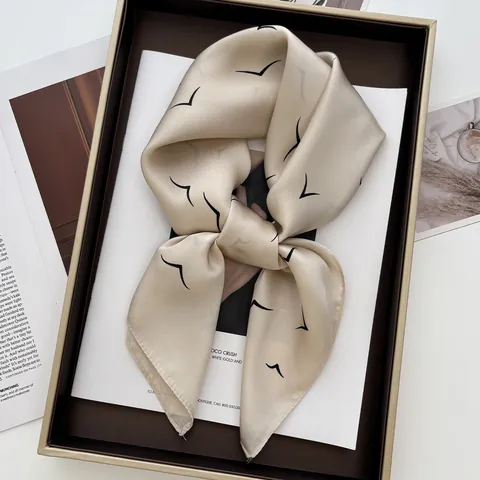 Elegant Minimalist Flying Bird Print Satin Square Scarf For Women Lightweight Silk Feel Neck Decorative Head Scarf Foulard