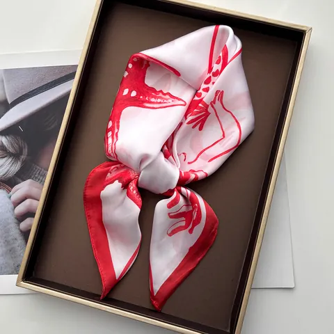 Women Elegant Starfish Shell Print Satin Square Scarf Marine Theme Silk Like Neckerchief Fashion Headscarf Shawl
