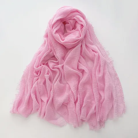 Women Solid Color Wrinkled Scarf Long Lightweight Pleated Shawl With Frayed Edge Versatile Fashion Accessory For Daily Wear