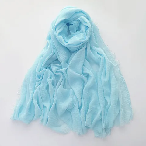 Women Solid Color Wrinkled Scarf Long Lightweight Pleated Shawl With Frayed Edge Versatile Fashion Accessory For Daily Wear