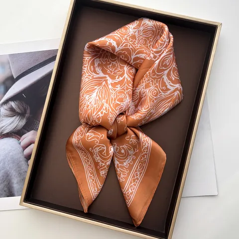 Vintage Floral Print Square Satin Scarf For Women Elegant Mandala Pattern Neck Wrap Fashion Sun Protection Headscarf Accessory