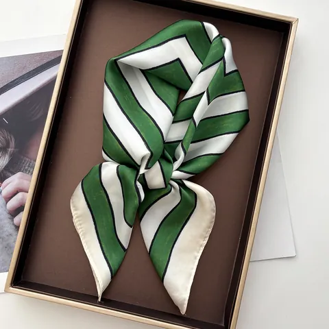 Women Elegant Geometric Striped Satin Square Scarf Silk Like Professional Neck Scarf For Office Daily Decorative Accessory