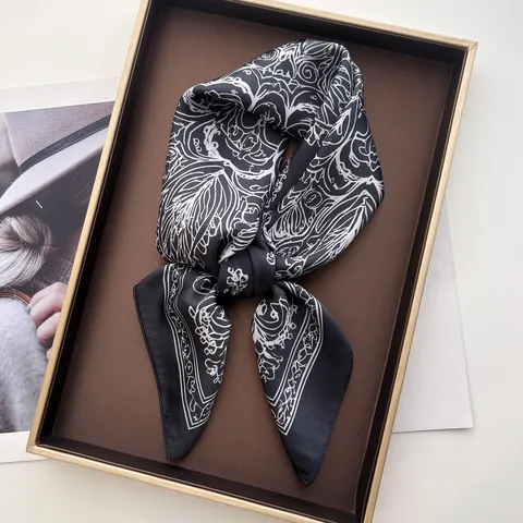 Vintage Floral Print Square Satin Scarf For Women Elegant Mandala Pattern Neck Wrap Fashion Sun Protection Headscarf Accessory
