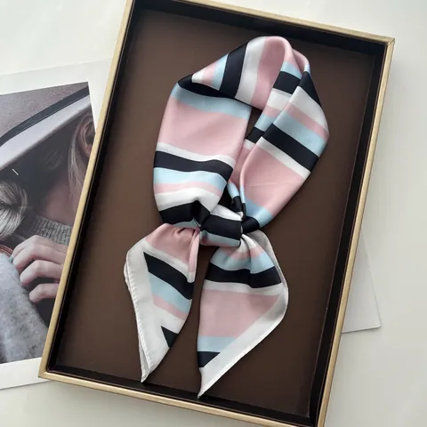 Women Satin Striped Square Scarf Fashion Neck Scarf Hair Band Bag Accessories Elegant Headscarf Silk Like Scarf For Women