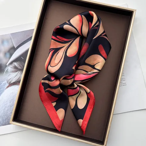Eleganter Satin Quadratischer Schal Abstraktes Blattmuster Seidenähnliches Halstuch Für Damen Mode Bandana Kopftuch