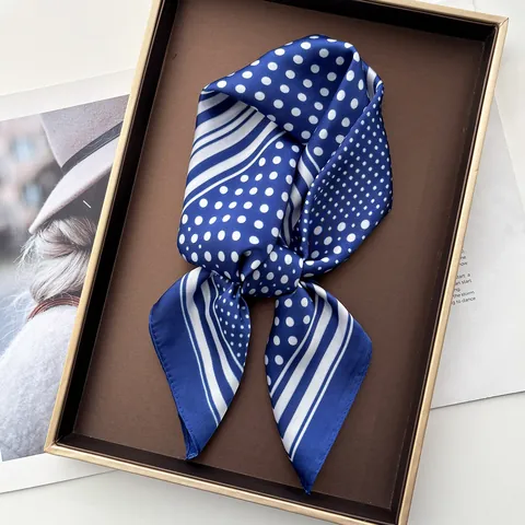 Elegant Polka Dot Striped Satin Square Scarf For Women Lightweight Printed Neck Head Scarf Decorative Hair Band Wrap