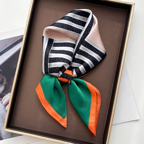 Elegante Geometrische Streep Polka Dot Satijnen Vierkante Sjaal Zijde-Achtig Bedrukt Mode Sjaal Hoofddoek Voor Dames Accessoires