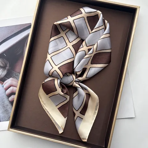 Eleganter Satin Quadratischer Schal Geometrisches Karomuster Bedruckt Weich Mode Halstuch Haarwickel Für Damen Herren Alltag