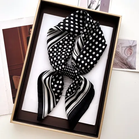 Elegant Polka Dot Striped Satin Square Scarf For Women Lightweight Printed Neck Head Scarf Decorative Hair Band Wrap